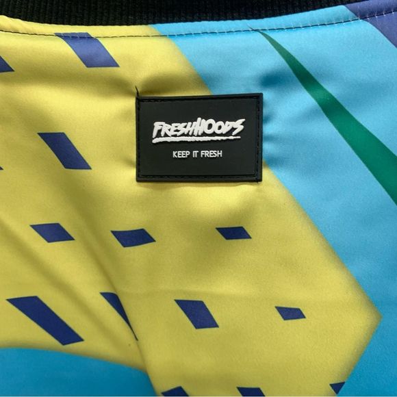 Mens Four Bomber Jacket Size Med Flashy Color-Block Design Broad welt pockets - Picture 6 of 7